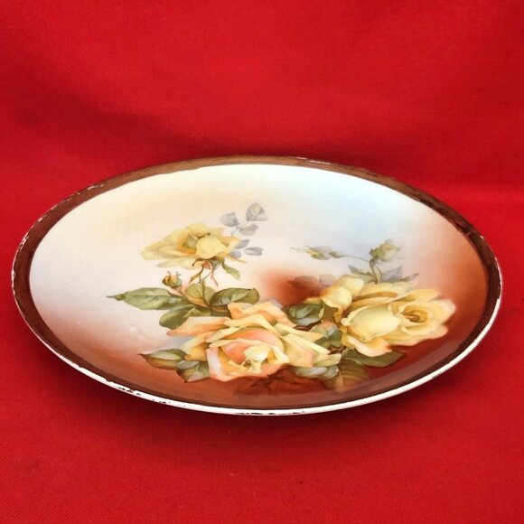 Vintage BP Wurttemberg Gold Rim Yellow Roses Decorative Porcelain Plate - Picture 6 of 11